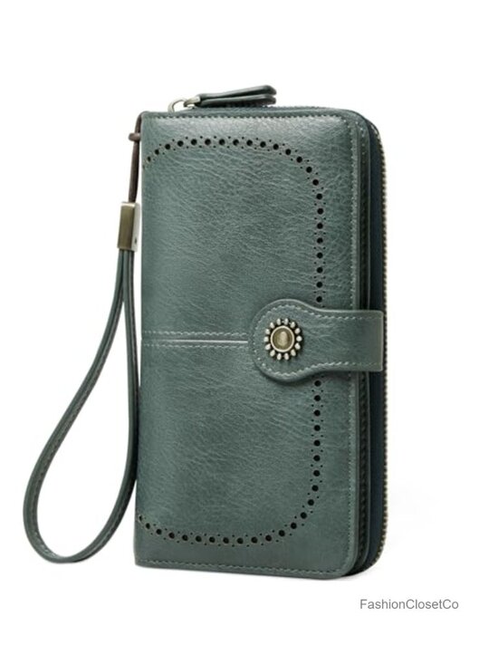 Handbags - RFID Blocking Vegan Leather Large Capacity Wristlet Wallet with Detachable Strap
